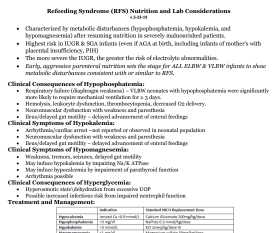 Refeeding Syndrome (RFS) Nutrition & Lab Considerations