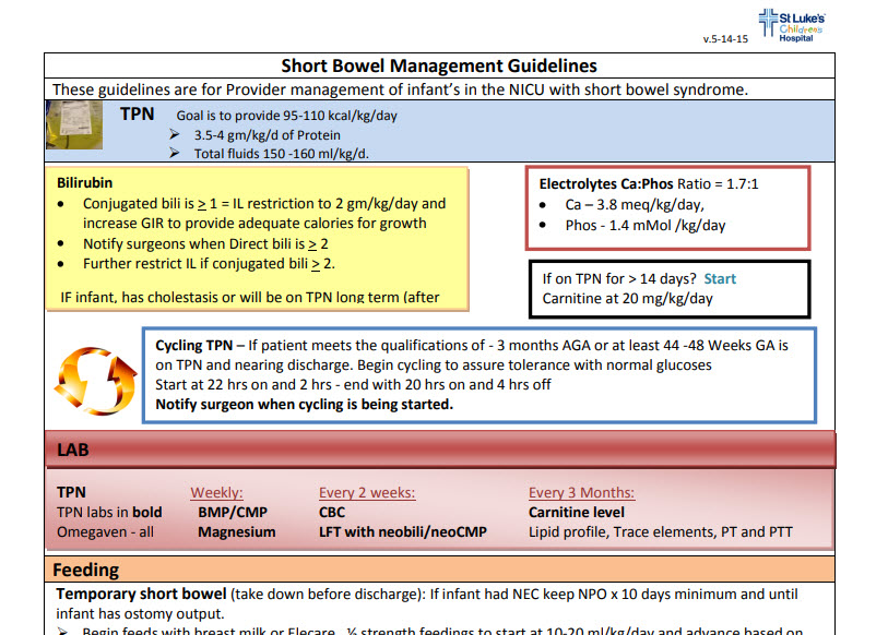 NICU short bowel management guidelines for providers.