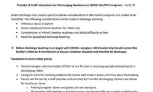 COVID-19 | Provider & Staff Instructions for Discharging Newborns to COVID-19+ Caregivers v 4.22.20